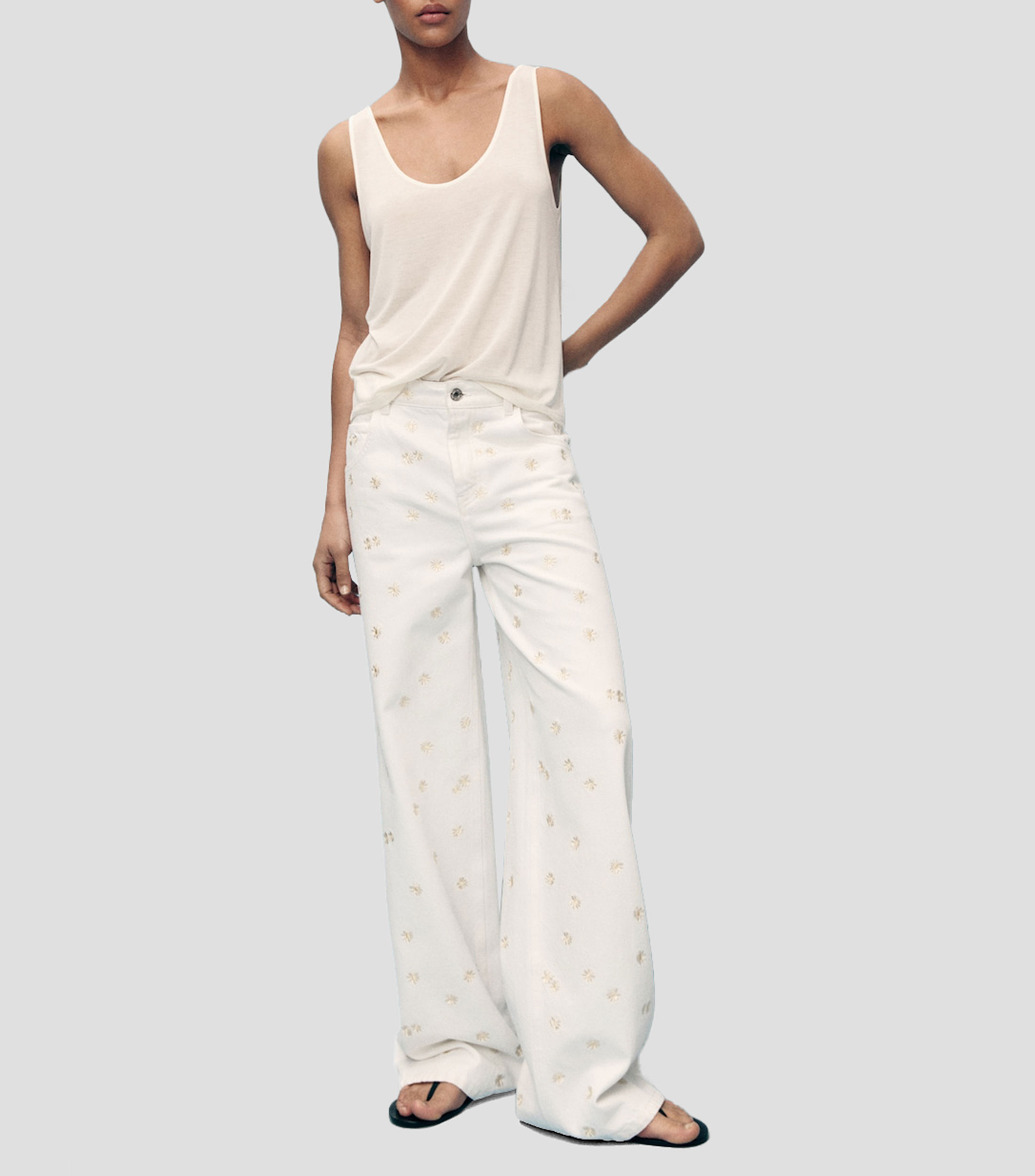 Jeans Wideleg con bordados Mujer